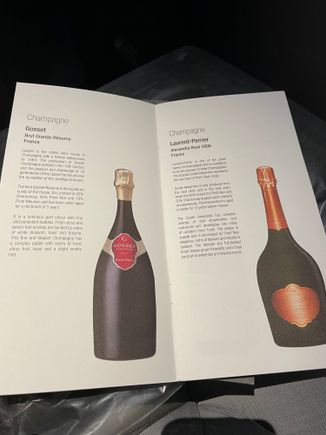 Only seemed to have 1-bottle of Laurent Perrier Alexandra Rose loaded. Not offered as a boarding drink, and once served no top ups