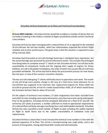 Press release from UL referencing aircraft shortage and cancellations