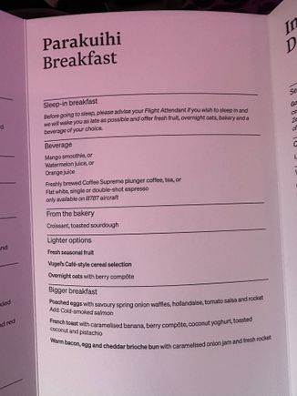 Breakfast menu