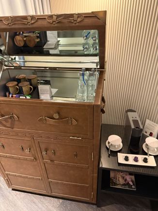 espresso machine + mini bar area