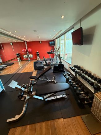 The small gym also has a changing room and shower. It is open 24 hours.