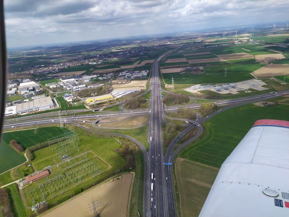 The interchange between the A44 (below) and the A4 - Aachen Flugplatz is in the background to the right of the A44
