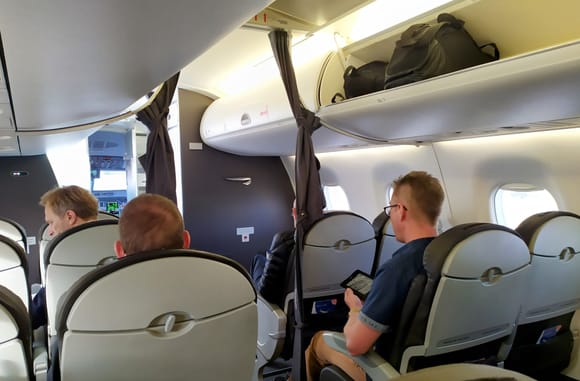 Front of the Economy class cabin on BA Citiflyer 