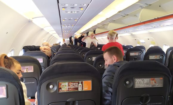 Looking down the inside of the cabin of the easyJet flight 