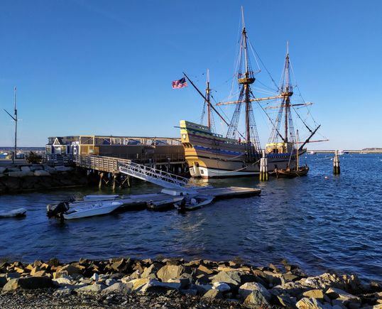 The Mayflower at Plymouth, MA, which purportedly carried the first settlers to America 