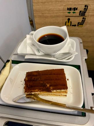 And a coffee with something I initially thought was tiramisu, but definitely wasn't