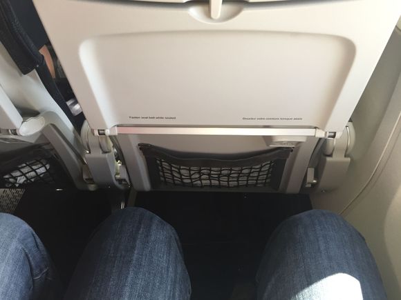 Legroom in the "extra legroom" seating (6F). I'm 6'1". Didn't have a chance to try a standard seat but they looked visibly tighter.
