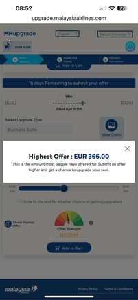 Odd . There is an offer of 366 euro but the maximum offer that will be accepted  is only 358