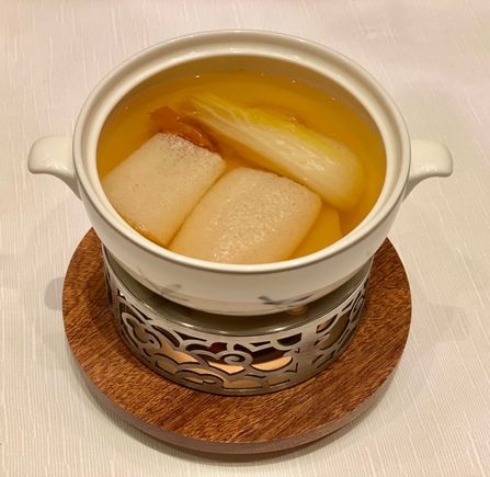 Bamboo pith , Chinese cabbage and mushrooms soup 