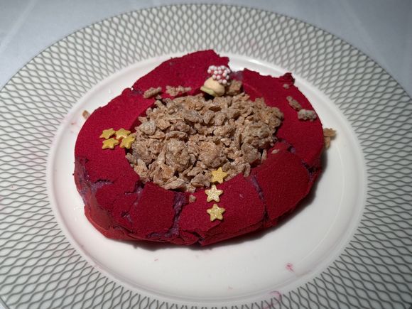 Berry mousse. I’m sure it’s not supposed to look like this. Flavor and texture were good, but way too sweet. 