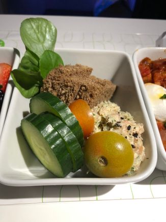 Smoked Salmon Salad - English cucumber, cherry tomato, pumpernickel (the dollop of salmon salad was OK, but the bread was stale).