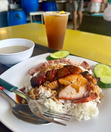 Roasted pork with extra Char Siu and an ice lemon tea.