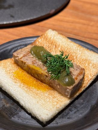 The best dish of the night... a chicken meatloaf with honey mustard, pickle, as a sandwich