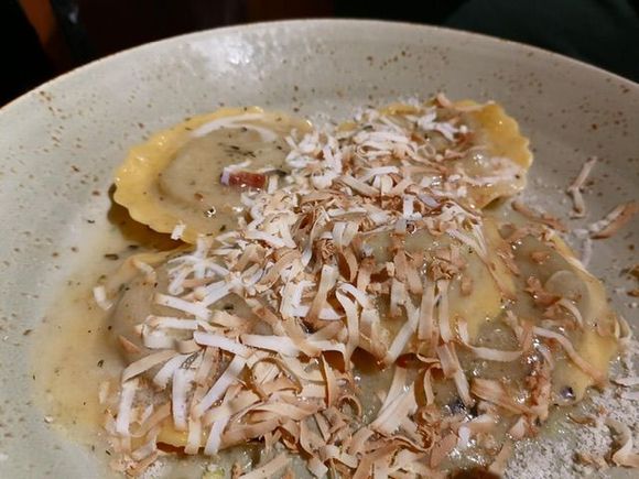 Ravioli al fungi with roasted ricotta shavings - daughter’s choice for a shared “primi” - lovely flavours and textures, the buttery sauce was superb, I’ll be thinking about how it was done for months.