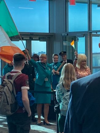 It was a fun celebration and the arriving passengers got into the spirit