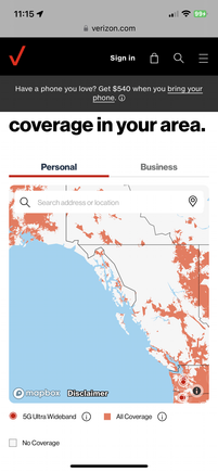 Verizon coverage for a cruise
