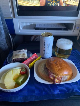 Burger for second meal. Not bad not great. Nice stella to wash it down. Brownie was not good at all, bland and tasteless.