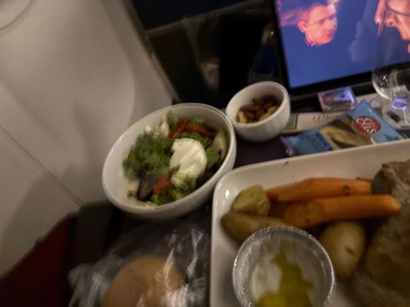 Afternoon flight first meal (sorry for the framing) Chicken, second option was pasta.