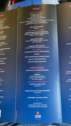 Long haul menu 