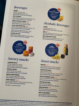 SAS short haul menu, summer/autumn 2024