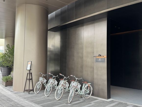 Hotel entrance, bicycles are free for hotel guests