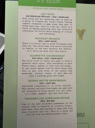 Westbound JFK - SFO Wine Menu.