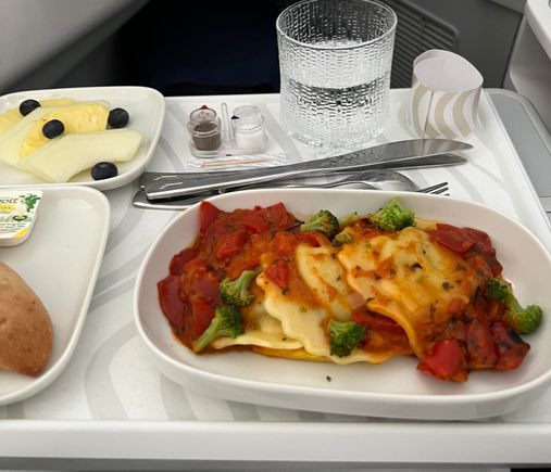 Avocado pasta before landing. Just inedible. This is Y meal, not J on any other airline.