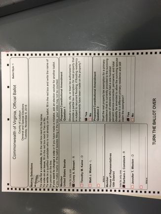 I voted and took my son to vote for the 1st time
2 votes for Comstock
He voted for Waters in the Senate 