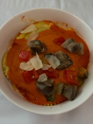 Ravioli - was oddly sweet, past cooked al dente.  Eggplant on top was the best part.