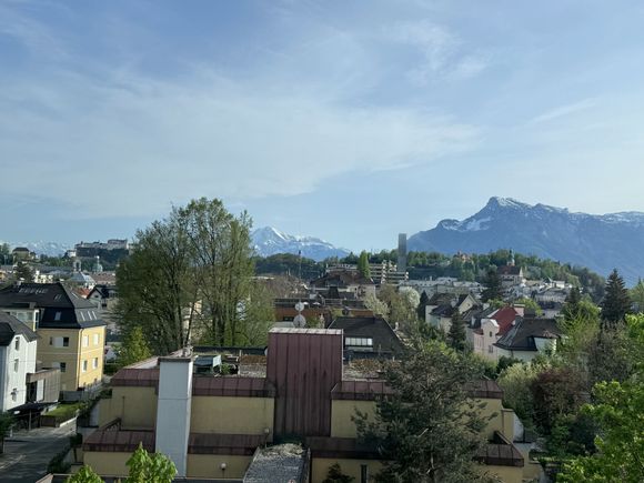 The view from the rooms including the fortress and mountains