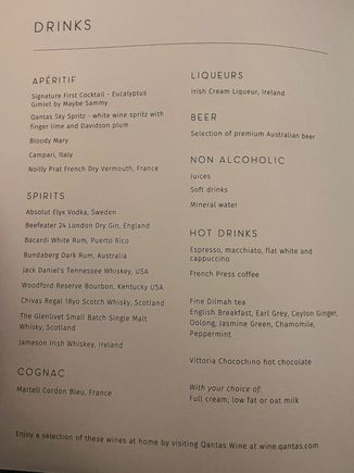 QF2 First - drinks menu