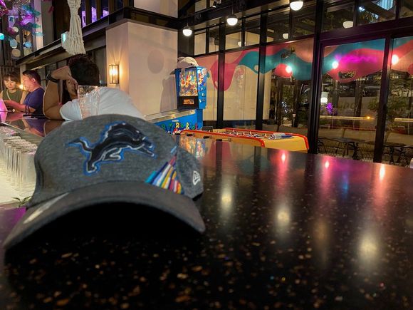 Didn't want the last picture to be of a partially eaten hamburger, so here's one of the Moxy lobby and the Super Mario Pinball Machine