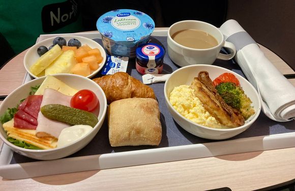 Breakfast before arrival at noon