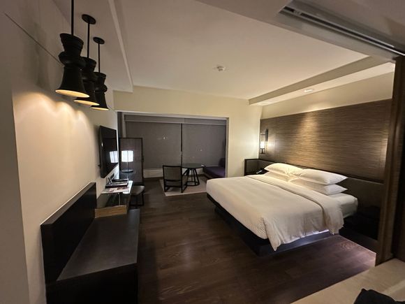Example of interior of room without a balcony.  