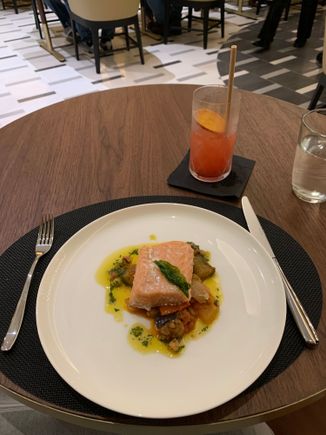 Olive oil seared salmon with ratatouille 