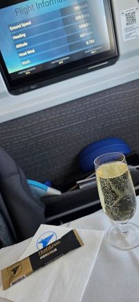 First drink after take-off with some pine nuts