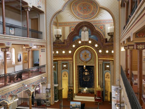 Inside the beautiful decorated museum of history of the Jewish Community; a former synagoge.