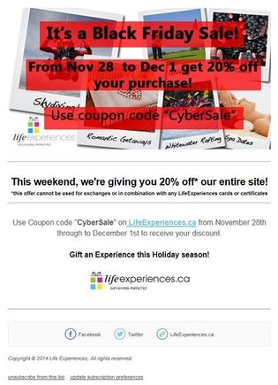 Life Experiences Black Friday Sale 2014