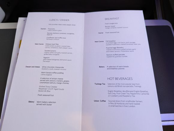 Menu SFO-LHR - May 2024