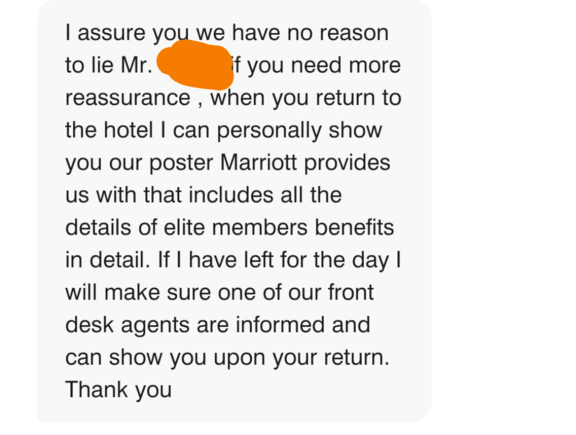 Correspondence with front desk manager