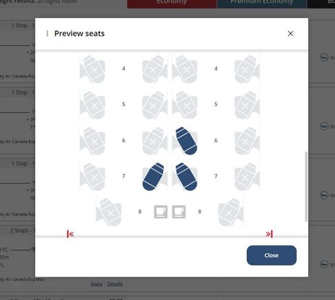 Clicking Seats allows you to see unassigned seats for each segment and class