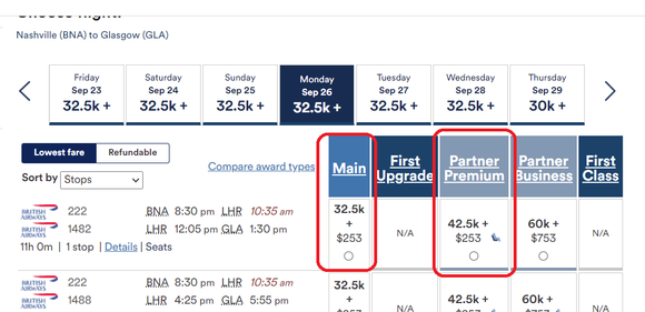 75K friend chose Main, not Partner Premium, and was able to book Premium Economy seats for the BA flights.