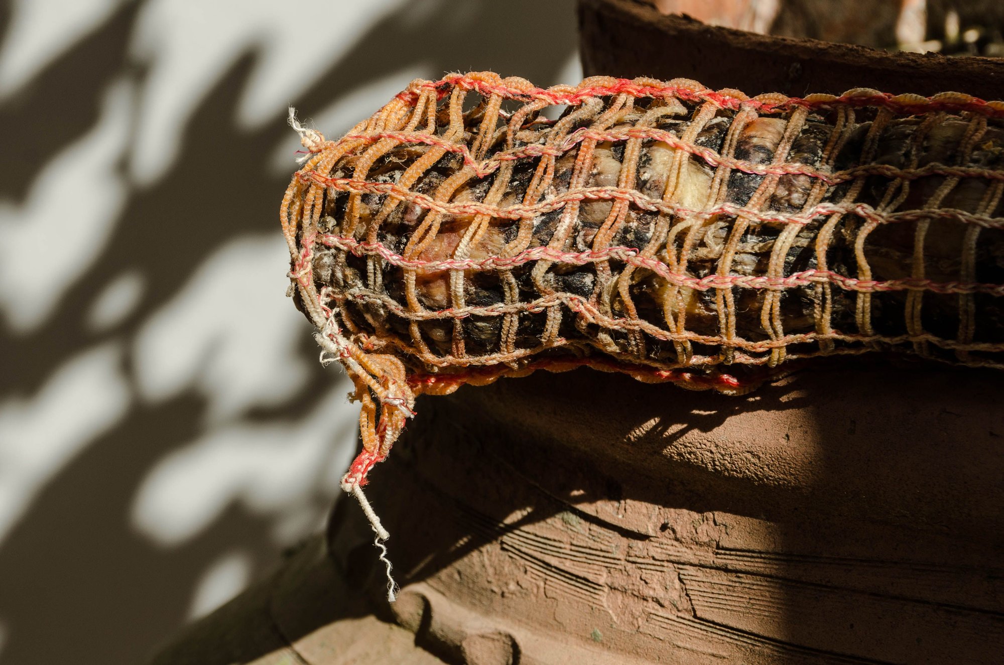 Nduja can come wrapped as shown here. It was not as spicey as wed feared. The nearby village Spilingo has an annual fest dedicated to the meat. It was OK, but we preferred cinghiale or boar.