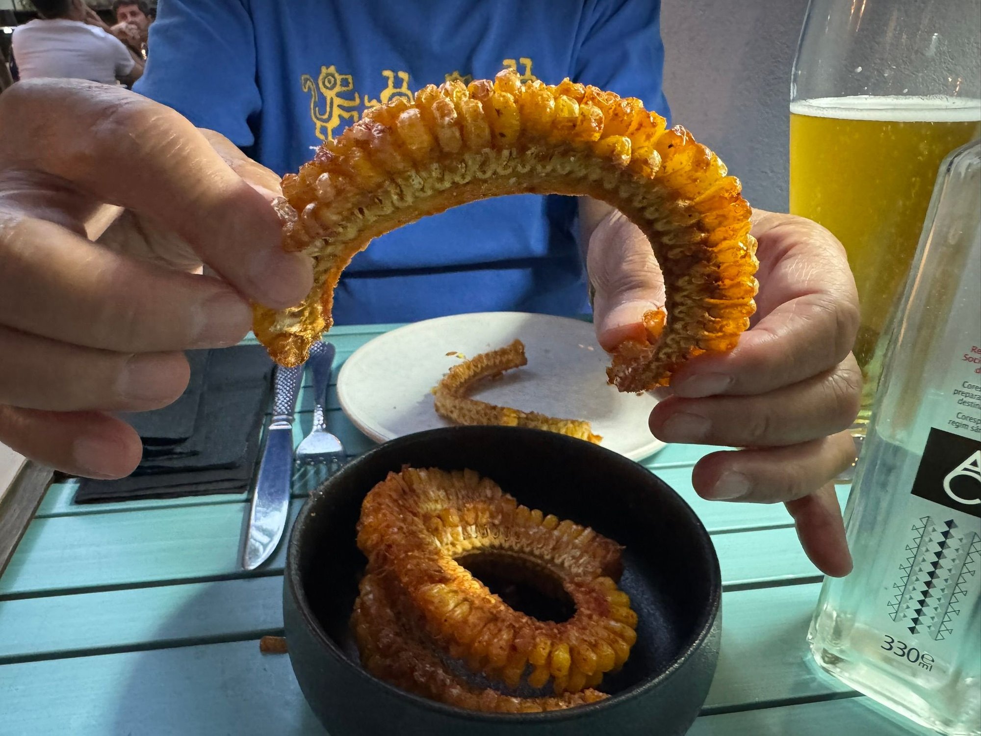 Complimentary roasted corn with seasonings - delicious!