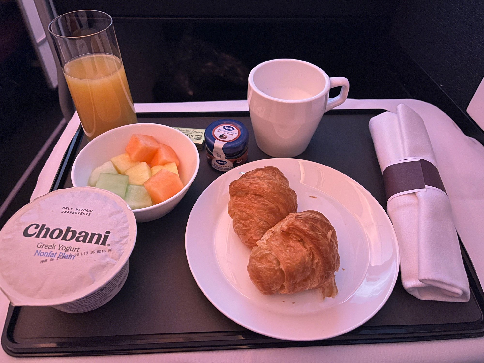 breakfast - I chose yogurt, fresh fruit and croissants