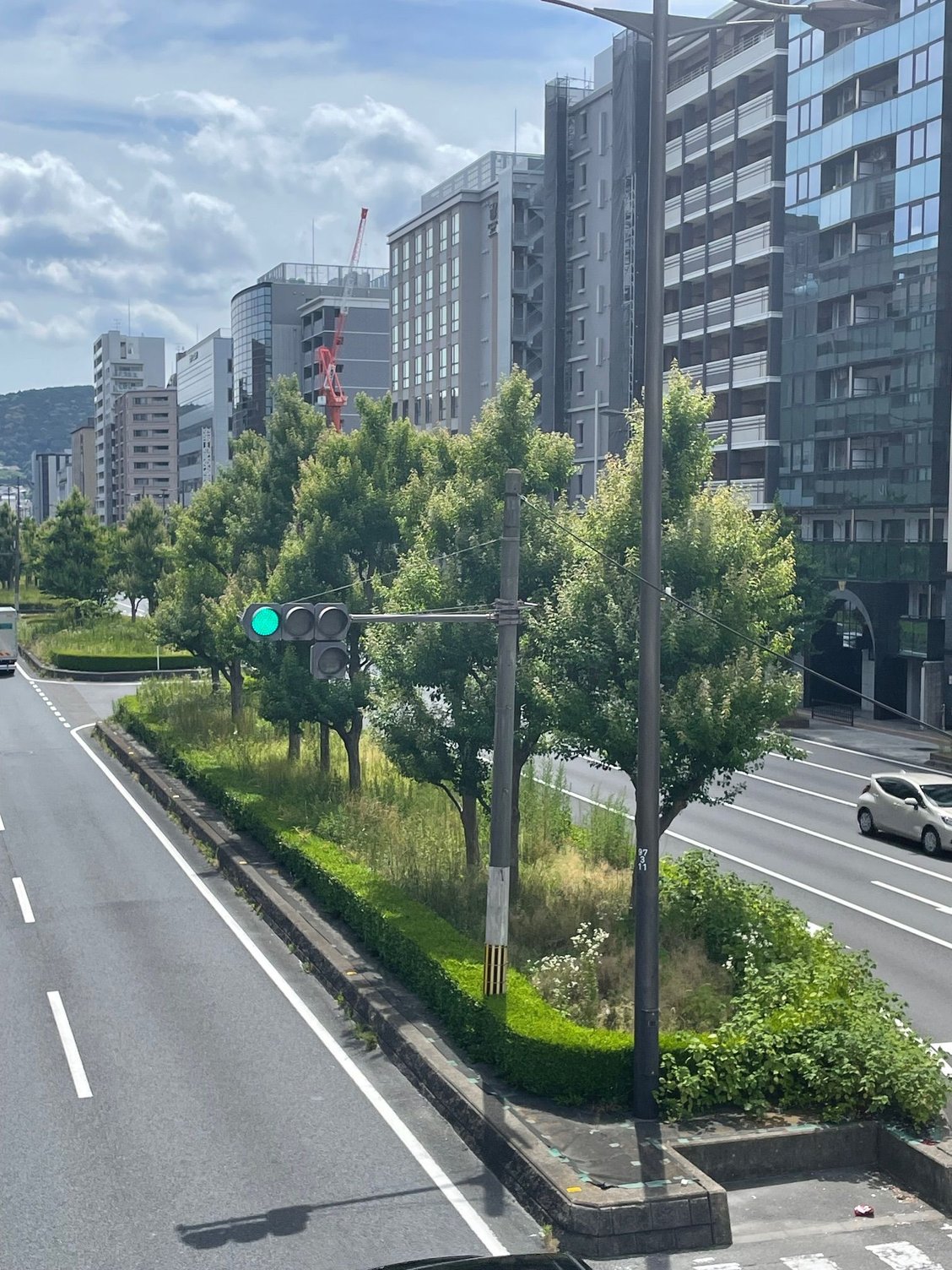 Shot from an pedestrian overpass on a busy streen