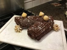 
The mushrooms are marzipan and the pine cones are also marzipan and sliced almonds. 