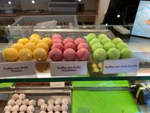 All white chocolate and the one on the left tasted just like Key lime pie!!!! My favorite truffle!