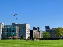 Cadets practicing their parachute jumps. 