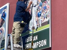 Sloan Field, winter training for my beloved Chicago Cubs. (Baseball). I couldn’t look very long at this guy on the ladder, first because he was on a ladder and second because he was covering up Anthony Rizzo (my forever favorite player) as he was traded to the Yankees. 